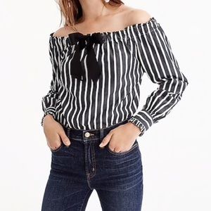 NWT J.Crew Off-the-Shoulder striped top with bow
